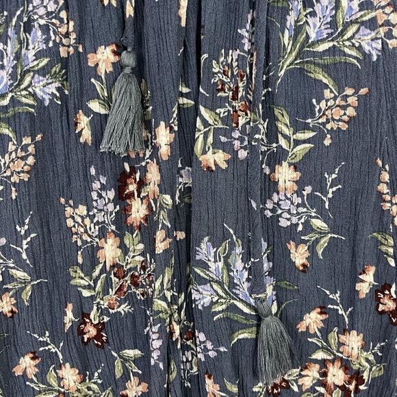 Torrid Babydoll Top Size 4X Blue Floral Gauze Crochet Trim Lace up Tassels Boho - Picture 9 of 12